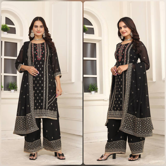 BLACK FAUX GEORGETTE FULLY EMBROIDERED SALWAR SUIT WITH DUPATTA