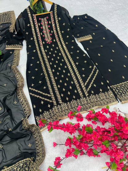 BLACK FAUX GEORGETTE FULLY EMBROIDERED SALWAR SUIT WITH DUPATTA