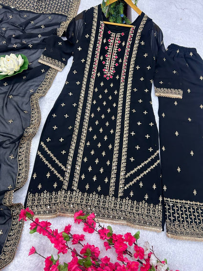 BLACK FAUX GEORGETTE FULLY EMBROIDERED SALWAR SUIT WITH DUPATTA