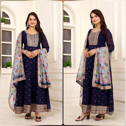 BLUE FLOOR LENGTH FULLY EMBROIDERED ANARKALI GOWN SET