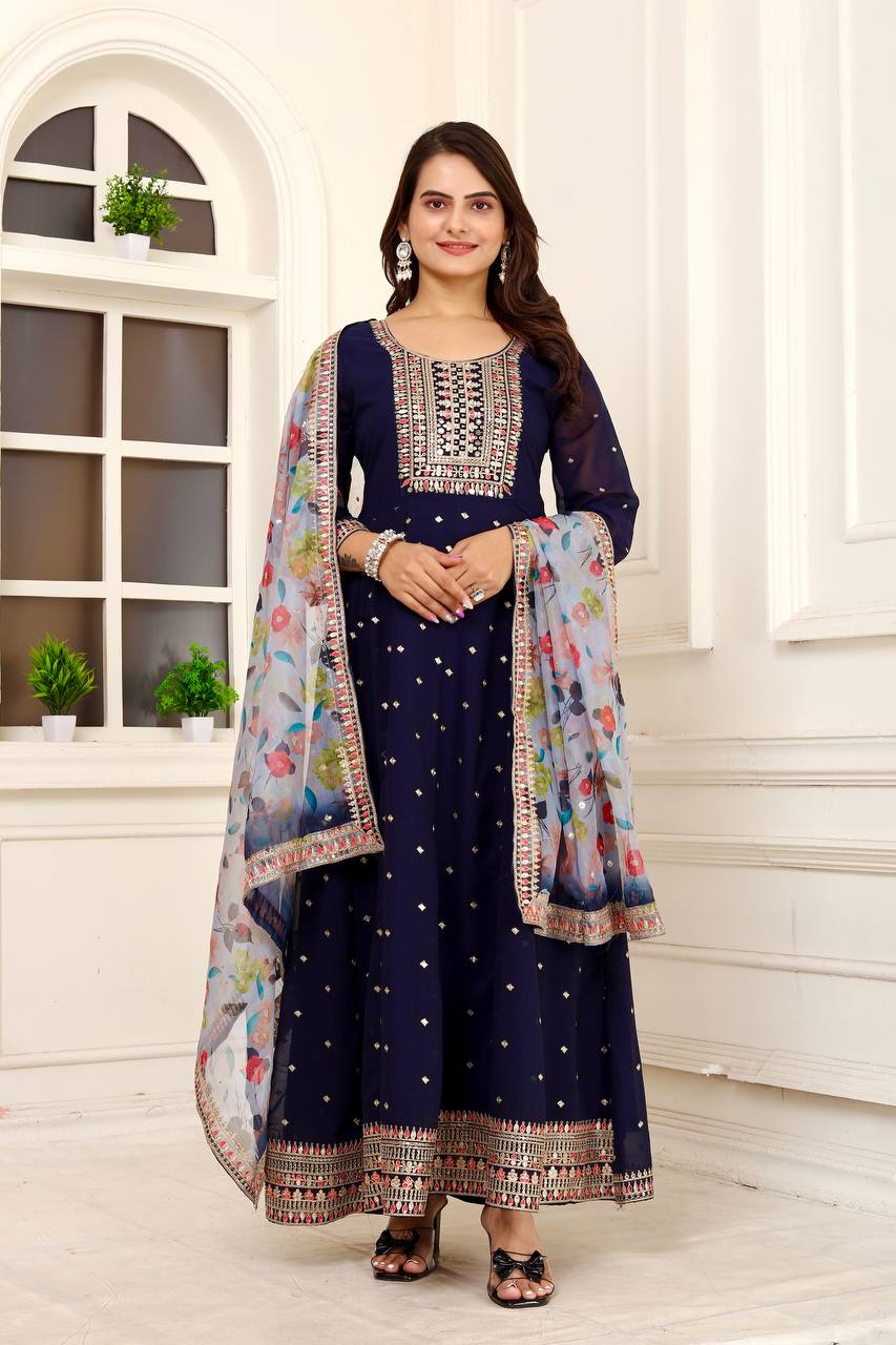 BLUE FLOOR LENGTH FULLY EMBROIDERED ANARKALI GOWN SET