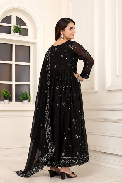 FAUX GEORGETTE FULLY LOADED EMBROIDERY ANARKALI LONG GOWN SET WITH BOTTOM AND DUPATTA