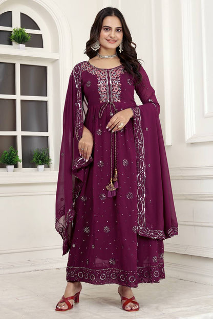 FAUX GEORGETTE FULLY LOADED EMBROIDERY ANARKALI LONG GOWN SET WITH BOTTOM AND DUPATTA