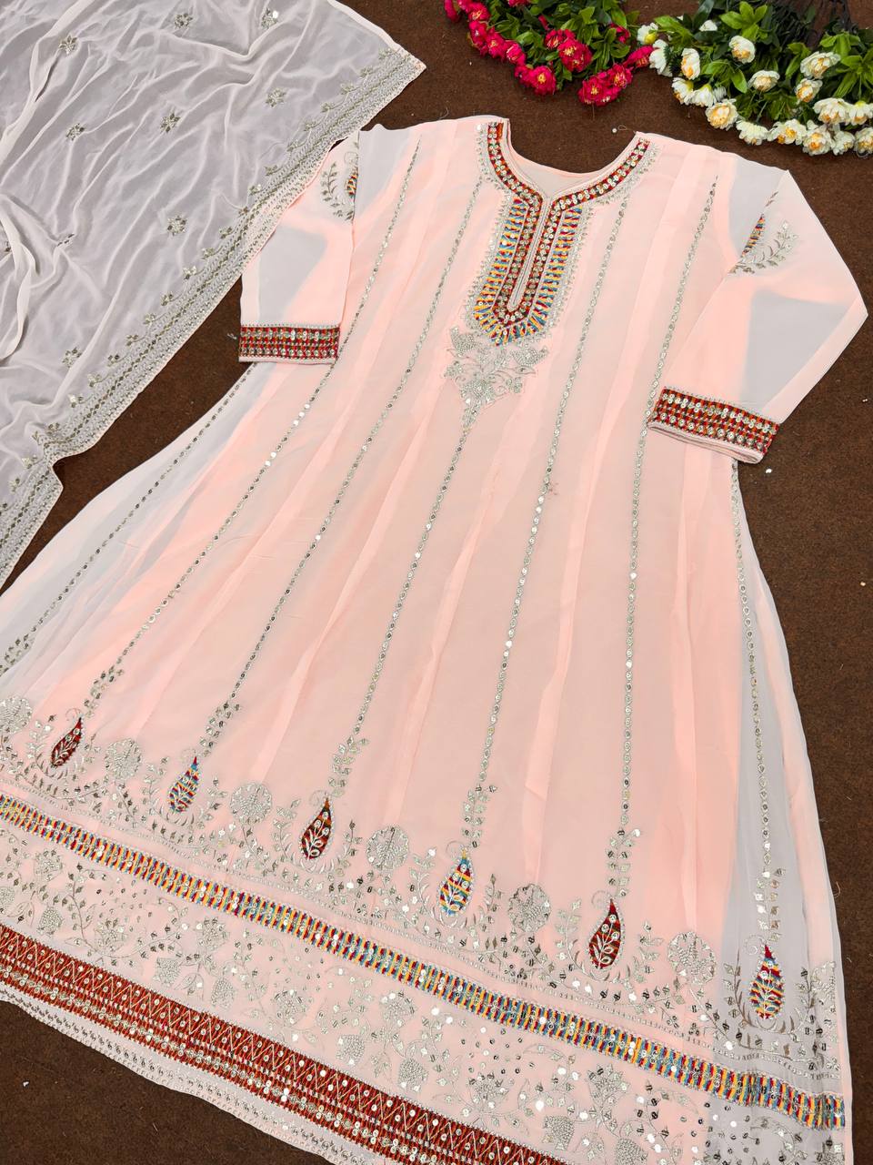 NEW DESIGNER PARTY WEAR HEAVY GEORGETTE FULL EMBROIDERED GOWN WITH DUPATTA