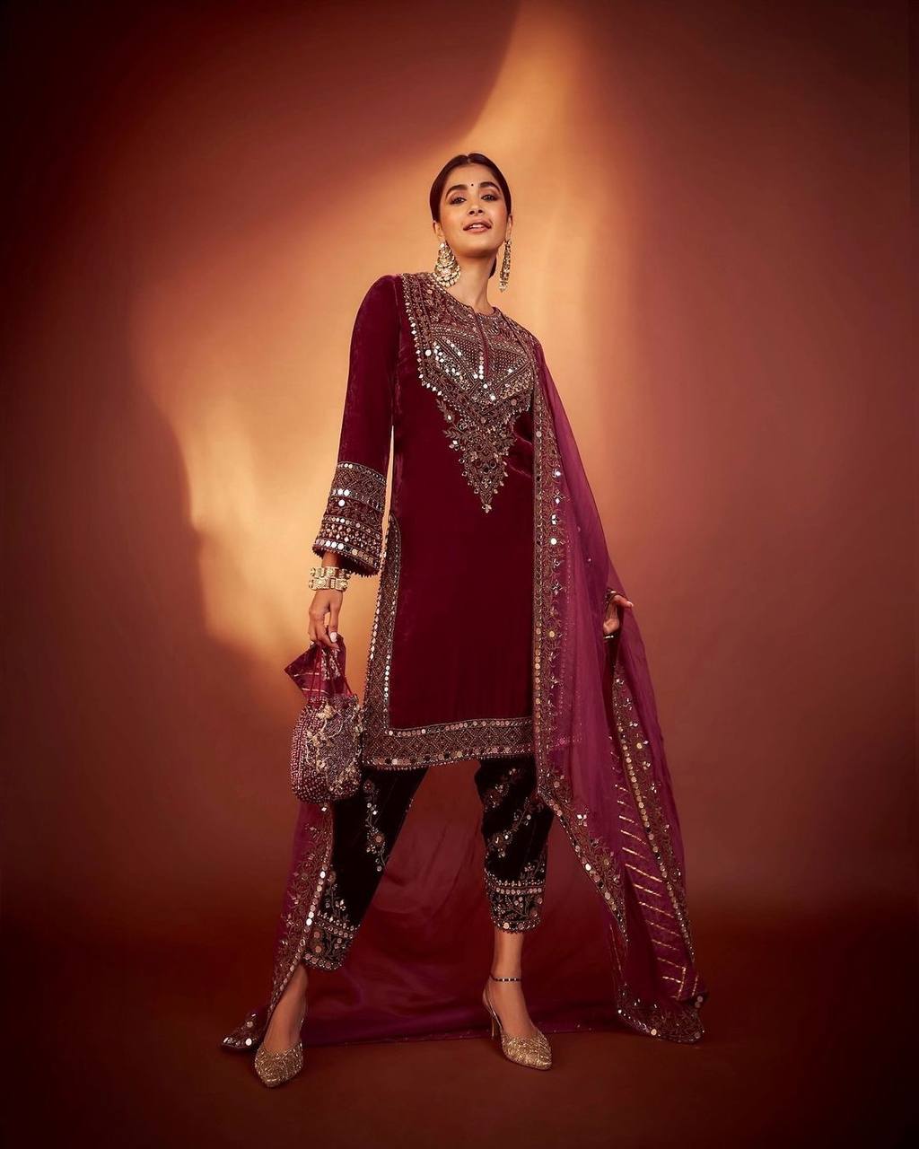 ADORABLE HEAVY VELVET SEQUENCE MIRROR EMBROIDERY SALWAR SUIT WITH DUPATTA