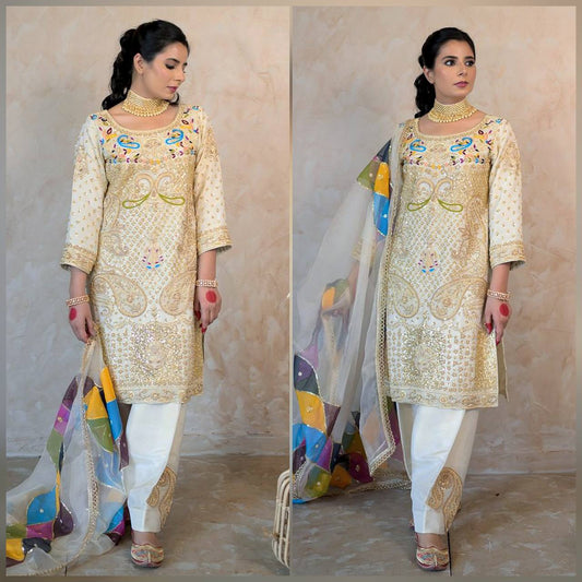 Attractive Party Wear Heavy Embroidered Pure Chinon Silk Fabric Salwar Suit With Dupatta