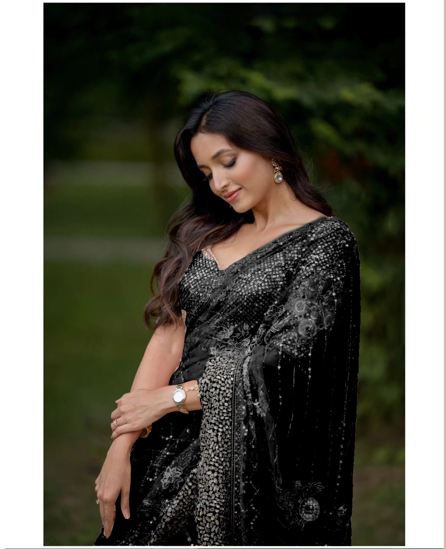 Soft Net WORK Sequance Embroidery Work With Lace Border Saree