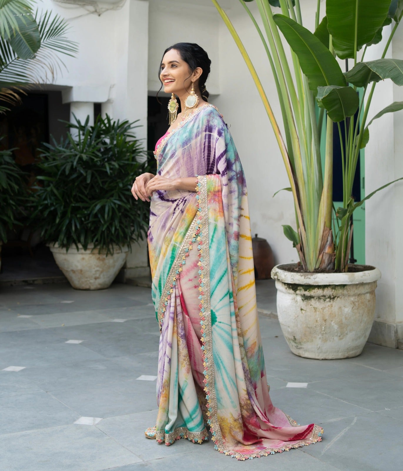 Heavy Soft Chinon With Beautiful Print WORK Beautiful Sequance Cording Embroidery Work Lace Border Saree