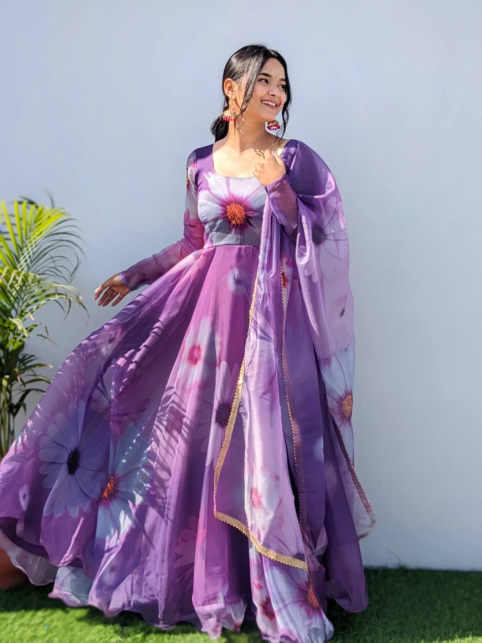 DIGITAL PRINTED FLORAL ORGANZA SILK GOWN WITH DUPATTA