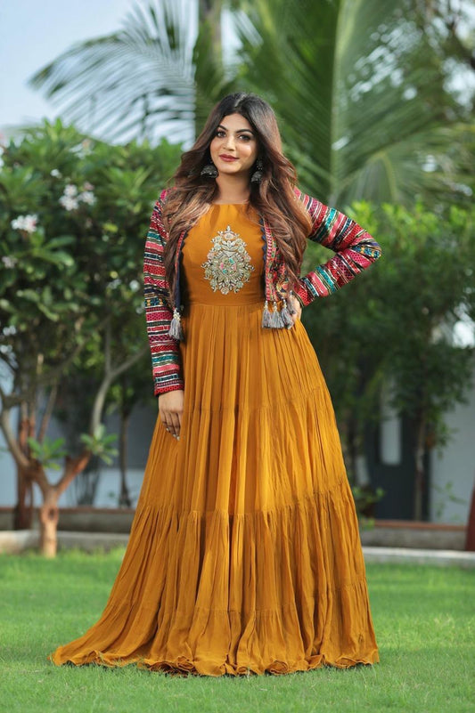 MUSTARD FLOOR LENGTH ANARKALI GOWN WITH JACKET