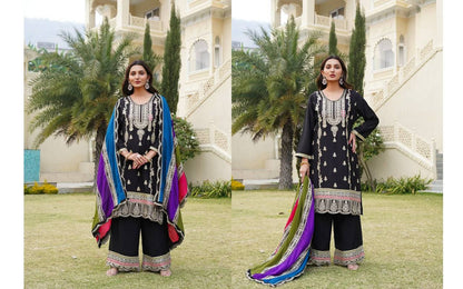 Black Pure Chinnon Silk Coding Sequence Embroidered Salwar Suit With Dupatta
