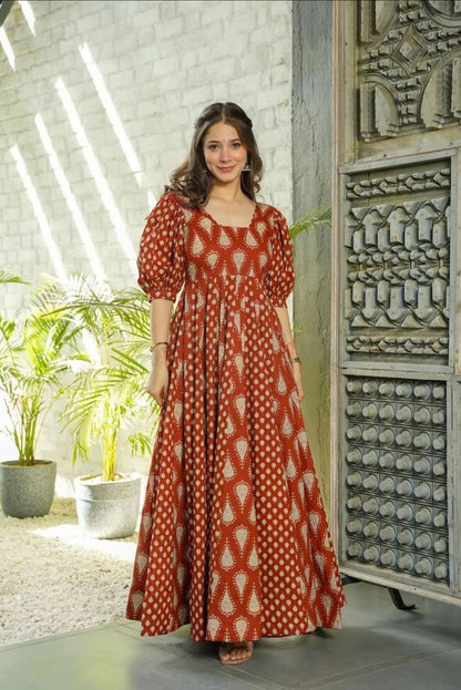 BEAUTIFUL COTTON HEAVY FULLY FLARED ANARKALI GOWN WITH DUPATTA