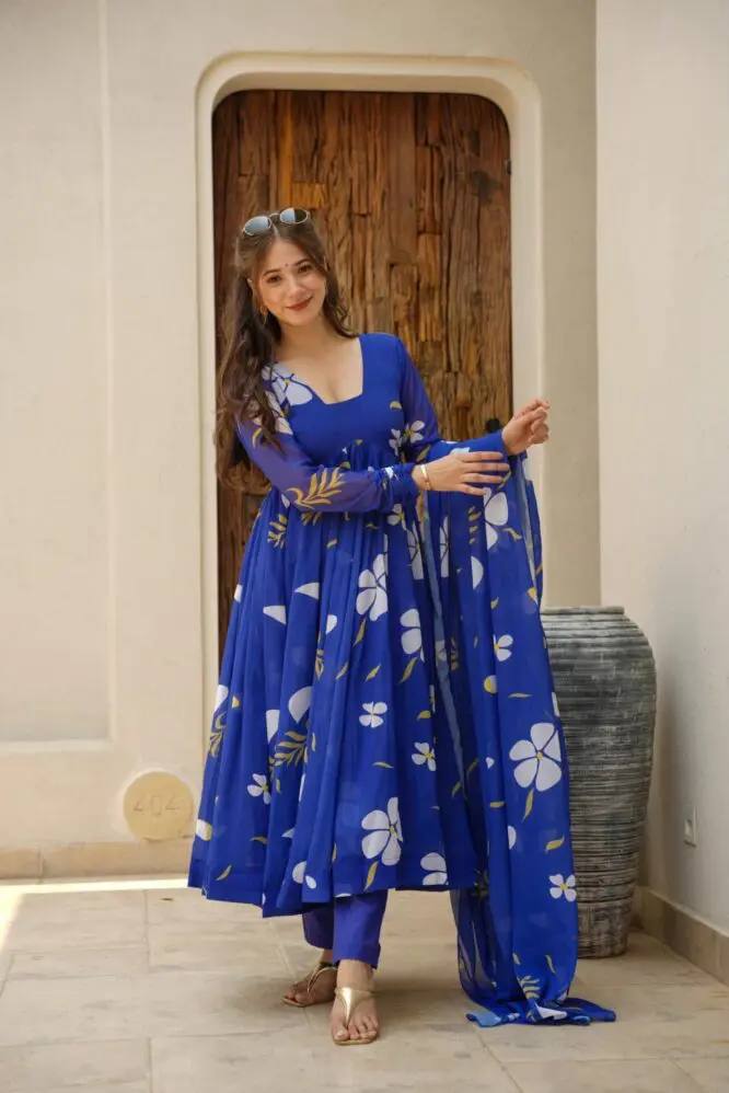 DIGITAL PRINTED FAUX GEORGETTE ANARKALI FLOOR LENGTH GOWN WITH BOTTOM AND DUPATTA