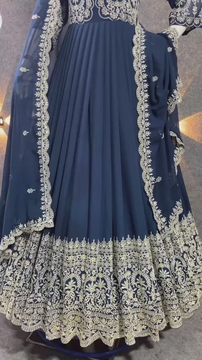 DESIGNER LOOK FULLY LOADED EMBROIDERED FLOOR LENGTH GOWN WITH DUPATTA